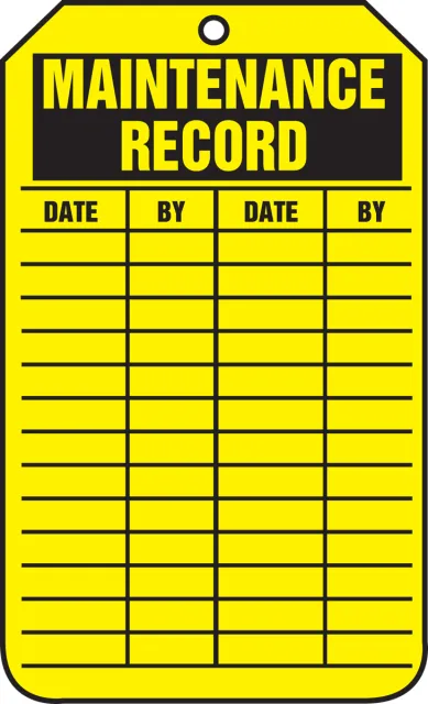 Accuform TRS309PTM Equipment Status Safety Tag: Maintenance Record