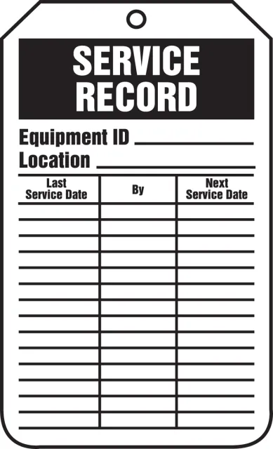 Accuform TRS319PTM Equipment Status Safety Tag: Service Record