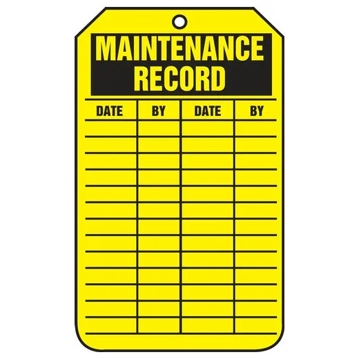 Accuform TRS321PTM 8-1/2"" x 3-7/8"" Jumbo Maintenance Status Safety Tag: Maintenance Record