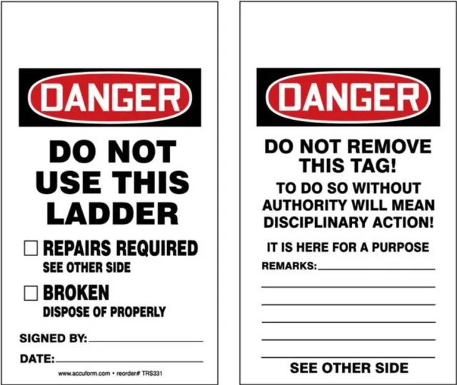 Accuform TRS331PTM Ladder Status Safety Tag: Danger Do Not Use This Ladder