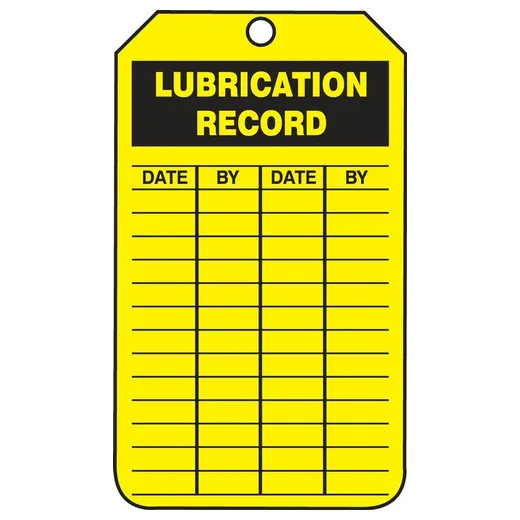 Accuform TRS337PTM 8-1/2"" x 3-7/8"" Safety Tag: Lubrication Record