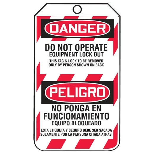 Accuform TSP105LTP Bilingual OSHA Danger Lockout Tag: Do Not Operate - Equipment Lock Out