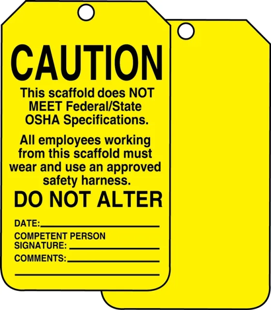 Accuform TSS102PTM Scaffold Status Safety Tag: Caution- This Scaffold Does Not Meet Federal/State OSHA Specifications