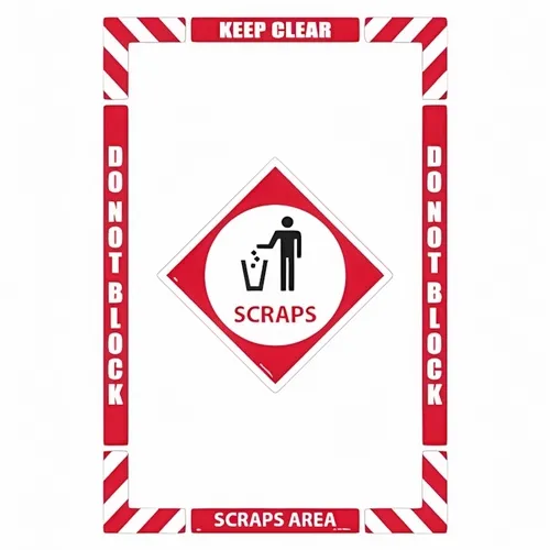 Accuform WFK22 24"" x 36"" Floor Marking Shapes Kit Red ""Scraps Area Keep Clear Do Not Block""
