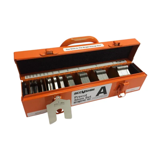 Accushim A-MINI Size A 2"" x 2"" Shim Kit in Metal Shim Box for Use with 1/4"" to 5/8"" Hold Down Bolts (130 Pieces)