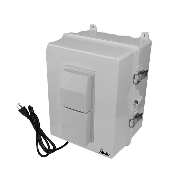 Altelix NP141109VPFA1C NP Series 14x11x9 Polycarbonate + ABS Vented Enclosure with Aluminum Equipment Mounting Plate Cooling Fan 120 VAC Outlets