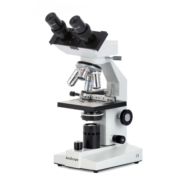 AmScope B100B-MS-E1 B100 Series Biological Binocular Compound Microscope 40X-2000X Magnification w/ LED, Mechanical Stage and 1MP Camera