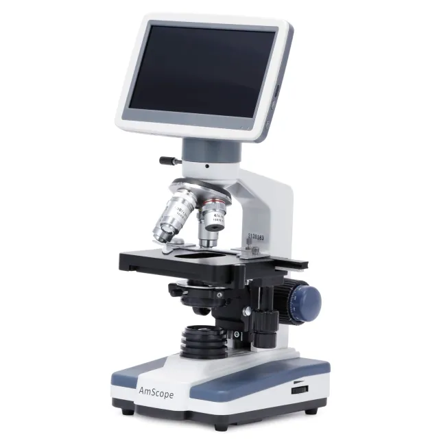 AmScope B120-DMH18070 B120 Series Student and Professional LED Binocular Compound Microscope LED w/ 7in Digital Display Camera Head