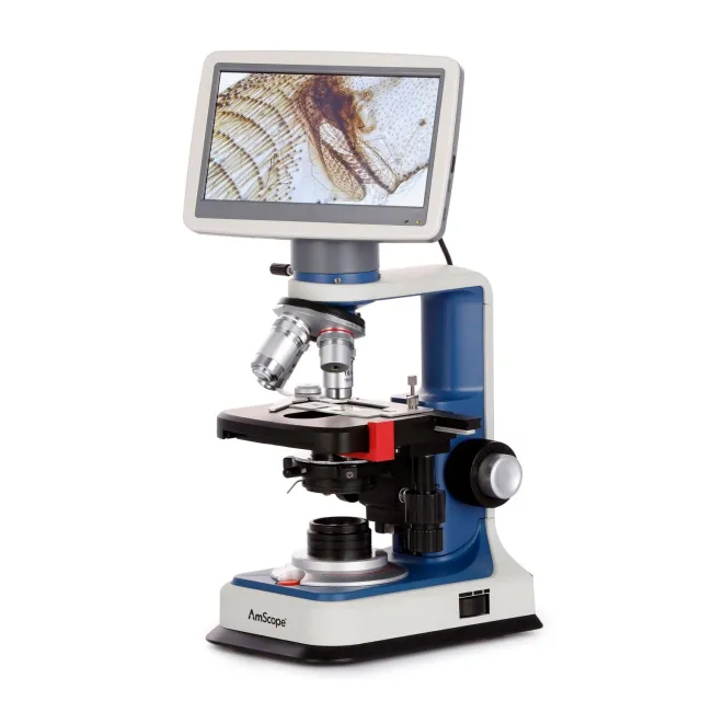 AmScope B120C-R-DMH18070 B120C-R Series USB-C Rechargeable Student Binocular Compound Microscope 40X-2500X Magnification with 7in Digital Display Camera Head