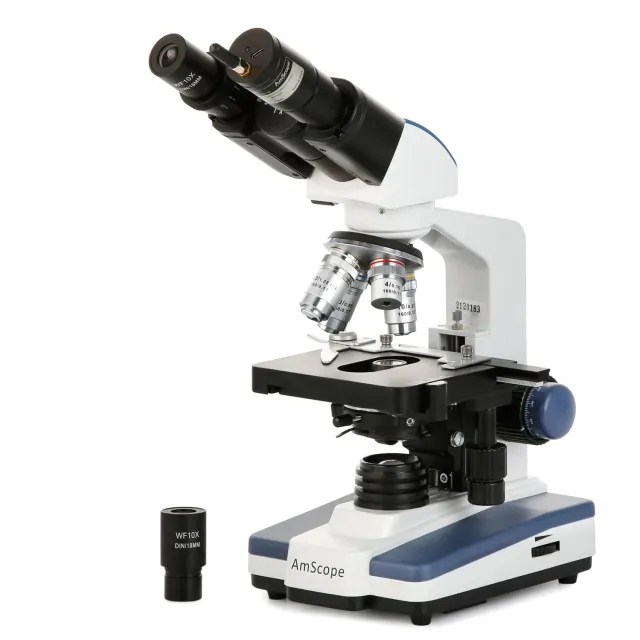 AmScope B120C-WF Binocular Compound Microscope 40X-2500X Magnification Student, Professional w/ LED, 3D Stage + Wi-Fi 2.0MP Digital Eyepiece Camera