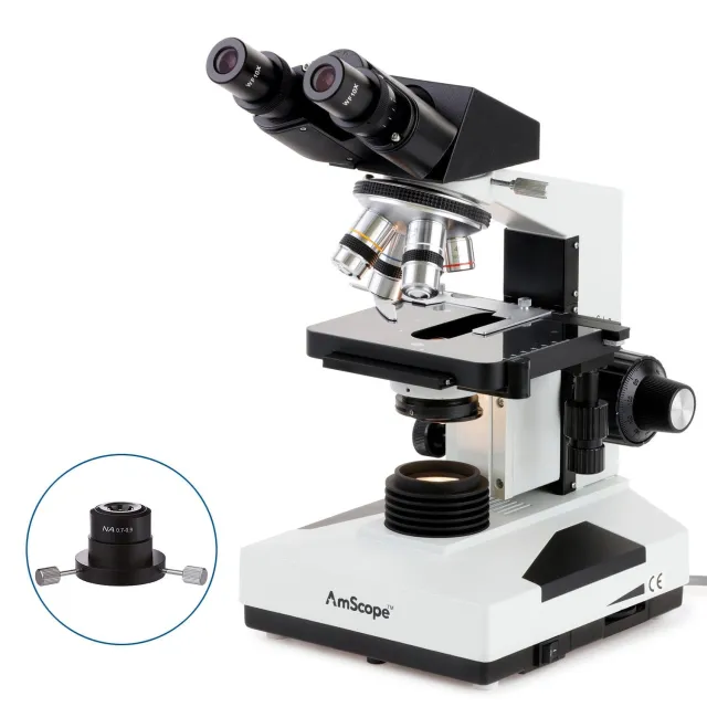 AmScope B490A-DK-E B490 Series Biological Darkfield Binocular Compound Microscope 40X-1600X Magnification w/ 1MP Digital Eyepiece