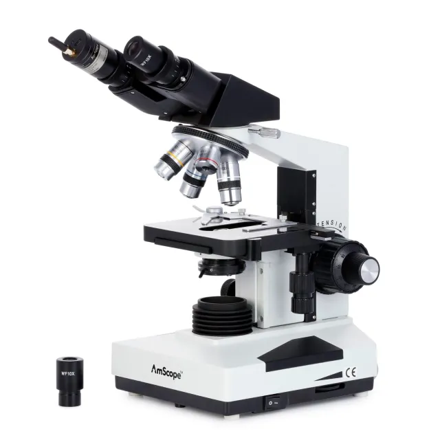 AmScope B490B-WF Binocular Compound Microscope 40X-2000X Professional, Biological w/ Halogen Illumination, 3D Stage + Wi-Fi 2.0MP Digital Camera