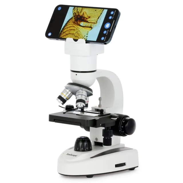 AmScope DM150-W 2.0MP Wi-Fi Full HD 1080p Digital Compound Microscope w/ Mechanical Stage for Smart Devices