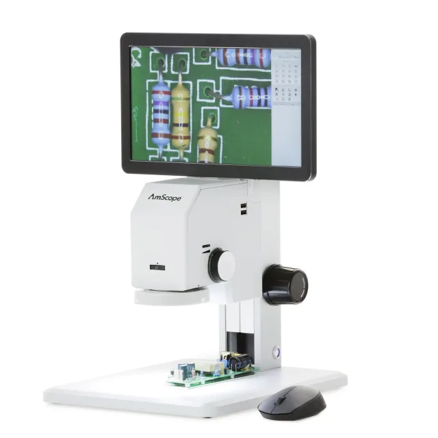 AmScope DM745-HDM11 DM745 Series 2.0MP Digital Microscope for Industrial Inspection w/ 0.7X-4.5X Magnification and 11.6"" HD Screen