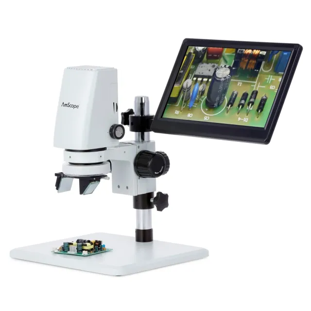 AmScope DM750-2MP-HDM Zoom Tabletop Video Inspection Digital Microscope System 5X Magnification with 11.6"" HDMI 1080p IPS Monitor