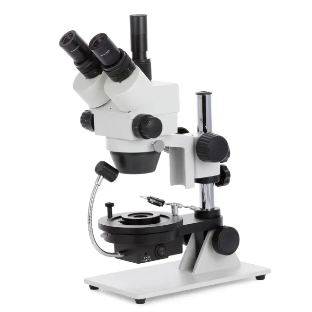 AmScope GM300TX Cordless LED Jewel Gem Zoom Trinocular Stereo Microscope 3.5X-45X Magnification on Pillar Stand w/ Darkfield Stage