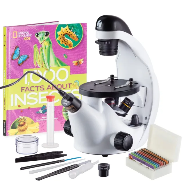 AmScope IN50C-BKI-PSIB-E IQCrew 40X-500X Inverted Microscope w/ Digital Camera, Kid's Friendly Software and Introductory Insect Exploration Kit