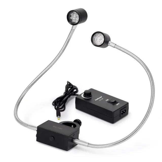 AmScope LED-8W 8W LED Pillar Clamp Dual Gooseneck Illuminator for Stereo Microscopes
