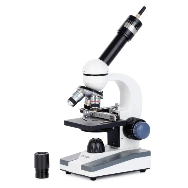 AmScope M150C-MS-WF Monocular Compound Microscope 40X-1000X Magnification Student Portable + Mechanical Stage + Wi-Fi 2.0MP Digital Eyepiece Camera
