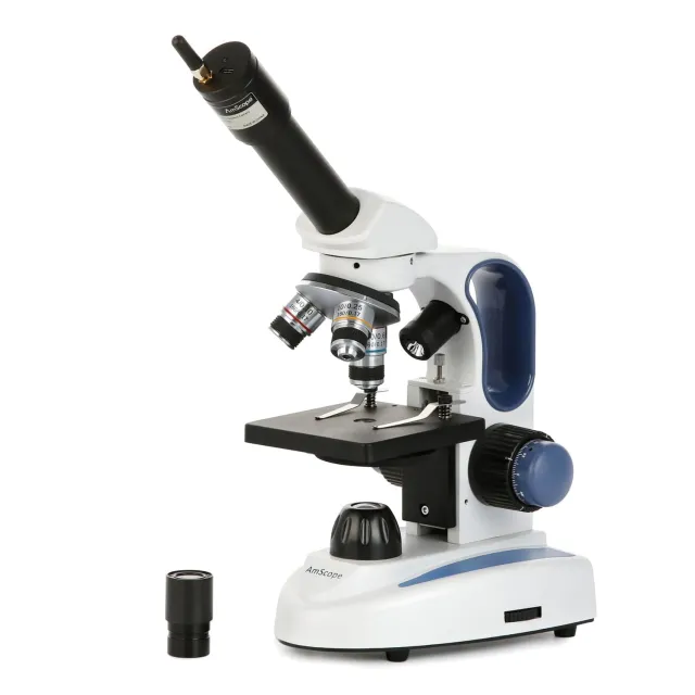 AmScope M158C-2L-WF Monocular Compound Microscope 40X-1000X, Student, Battery Powered + Dual LED Illumination + Wi-Fi 2.0MP Digital Eyepiece Camera
