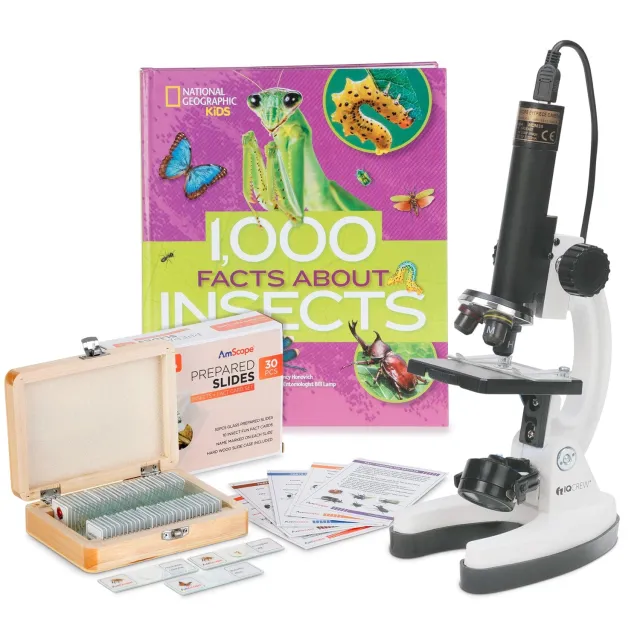 AmScope M40-BKI-PSI IQCrew Premium 85+ pc 120X-1200X Compound Microscope and Camera Kit w/Kid's Friendly Software and Insect Exploration Kit