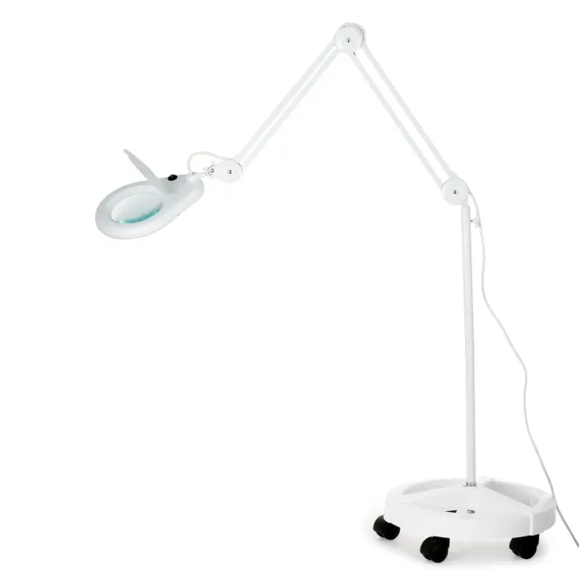 AmScope MAGLED-56-FS 1.75X Magnification 5"" Diameter Lens 56 LED 9W Magnifying Lamp w/ Rolling Floor Stand in White