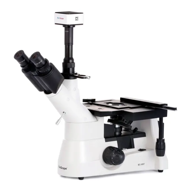 AmScope ME1400TC-5MT ME1400 Series Infinity-corrected Inverted Metallurgical Trinocular Compound Microscope 40X-1000X Magnification with Polarization and 5MP USB Camera