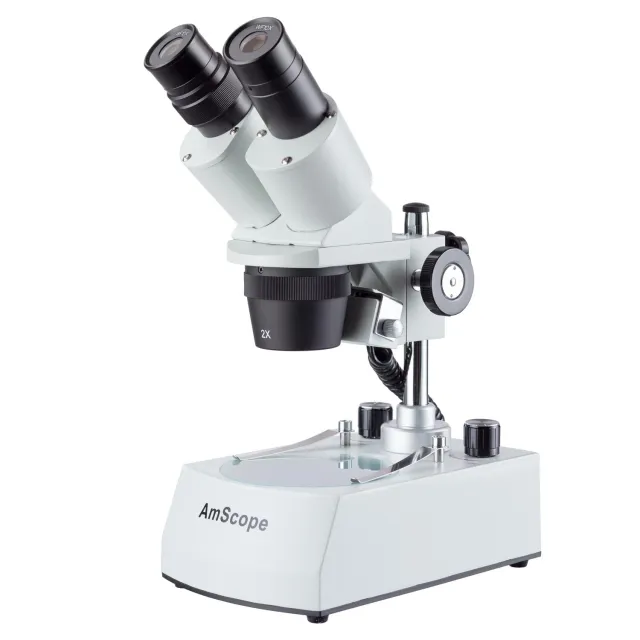 AmScope SE306R-PY-LED-E1 SE306 Series Compact Multi-Lens Binocular Stereo Microscope 20X-60X w/ 1MP Digital Eyepiece Camera, Angled Head, Metal Track Stand, Top and Bottom LED Lighting