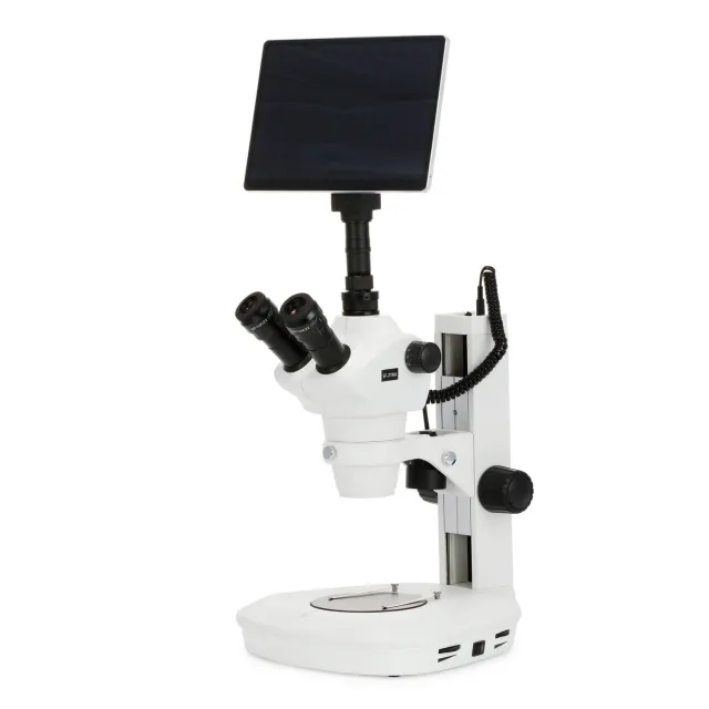 AmScope SF-2TRAZZ-TP2 Trinocular Stereo Microscope 4X-200X Magnification + Dual-illumination + Track-stand + 10.5"" Touchscreen 8MP Imaging System