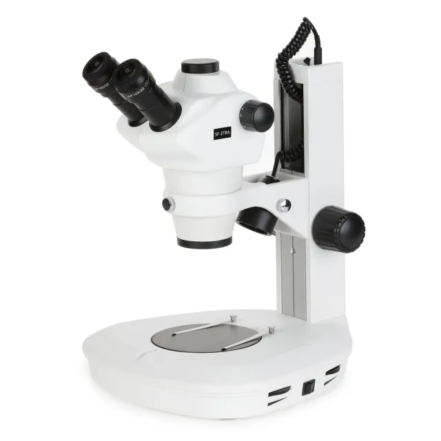 AmScope SF-2TRA SF-2T Series Zoom Parfocal Trinocular Stereo Microscope 8X-50X Magnification on Track Stand w/ Top, Bottom LED Lights