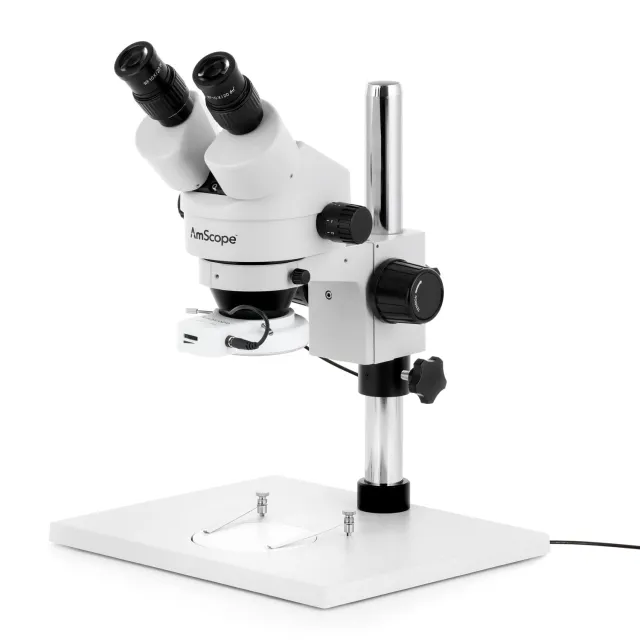 AmScope SM-1BYY-144S SM-1 Series Zoom Binocular Stereo Microscope 7X-135X Magnification w/ 144 LED Compact Ring Light on Pillar-stand w/ Large Base