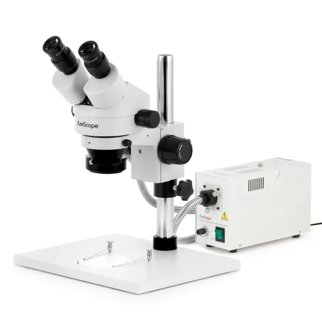 AmScope SM-1B-FOR-5M Zoom Binocular Stereo Microscope 7X-45X Magnification w/ 150W Halogen Ring Light and 5MP USB 2.0 C-mount Camera on Pillar-stand w/ Large Base