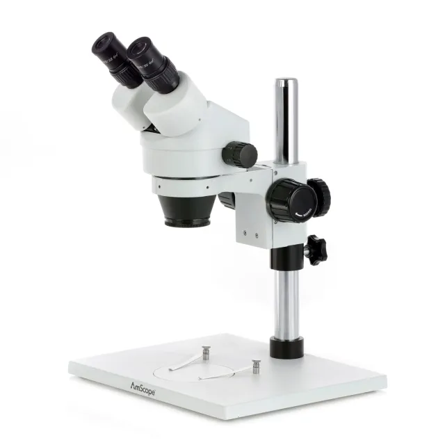 AmScope SM-1B-8M Binocular Zoom Stereo Microscope 7X-45X Magnification w/ 8MP USB 2.0 C-mount Camera on Pillar-stand w/ Large Base