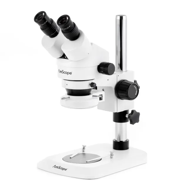 AmScope SM-1BN-144S-10M Zoom Binocular Stereo Microscope 7X-45X Magnification w/ 144 LED Compact Ring Light and 10MP USB 2.0 C-mount Camera on Compact Pillar Stand