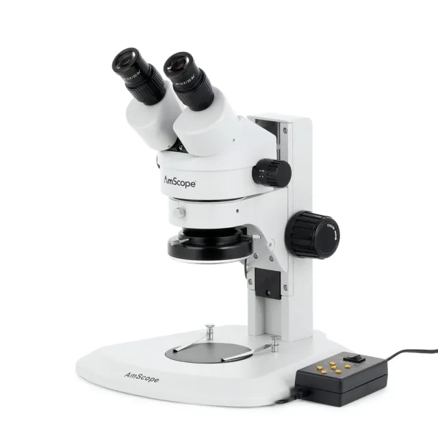 AmScope SM-1BR-144A Super Widefield Zoom Binocular Stereo Microscope 7X-45X Magnification w/ Multi-Zone 144 LED on Track Stand