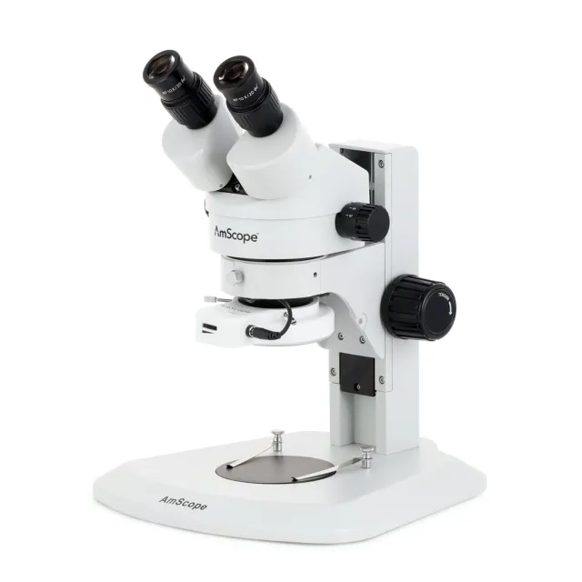 AmScope SM-1BR-144S Super Widefield Zoom Binocular Stereo Microscope 7X-45X Magnification w/ 144 LED Compact Ring Light on Track Stand
