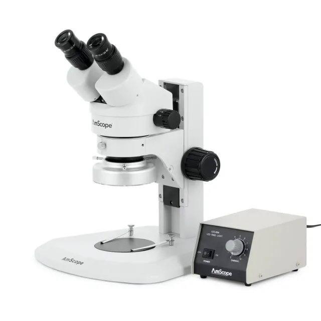 AmScope SM-1BR-80M Super Widefield Zoom Binocular Stereo Microscope 7X-45X Magnification w/ Heavy Duty 80 LED Ring Light on Track Stand
