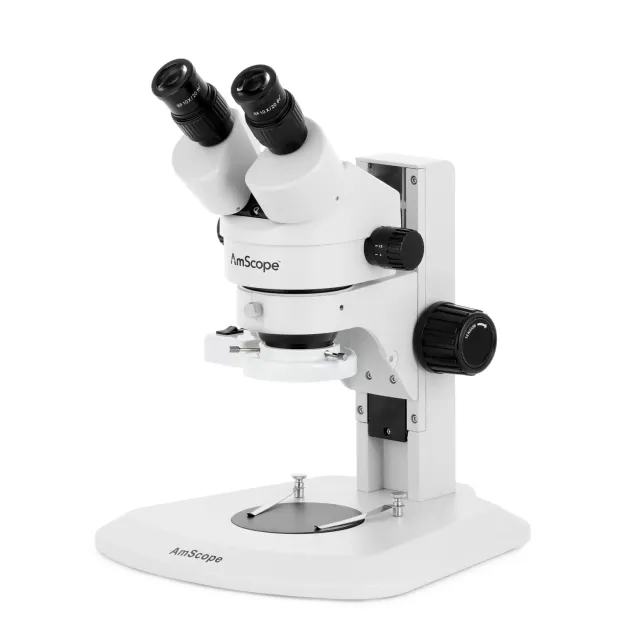 AmScope SM-1BRY-FRL SM-1 Series Super Widefield Zoom Binocular Stereo Microscope 7X-90X Magnification w/ 8W Fluorescent Ring Light on Track Stand