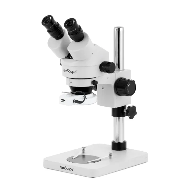 AmScope SM-1BSX-56S SM-1 Series Inspection and Dissecting Zoom Binocular Stereo Microscope 3.5X-45X Magnification w/ 56 LED Compact Ring Light on Compact Pillar Stand