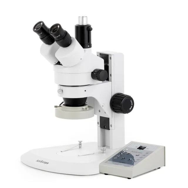 AmScope SM-1TRZZ-80AM-10M SM-1 Series Zoom Trinocular Stereo Microscope 3.5X-180X w/ 80 LED Direction Variable Ring Light and 10MP USB 2.0 C-mount Camera on Track Stand