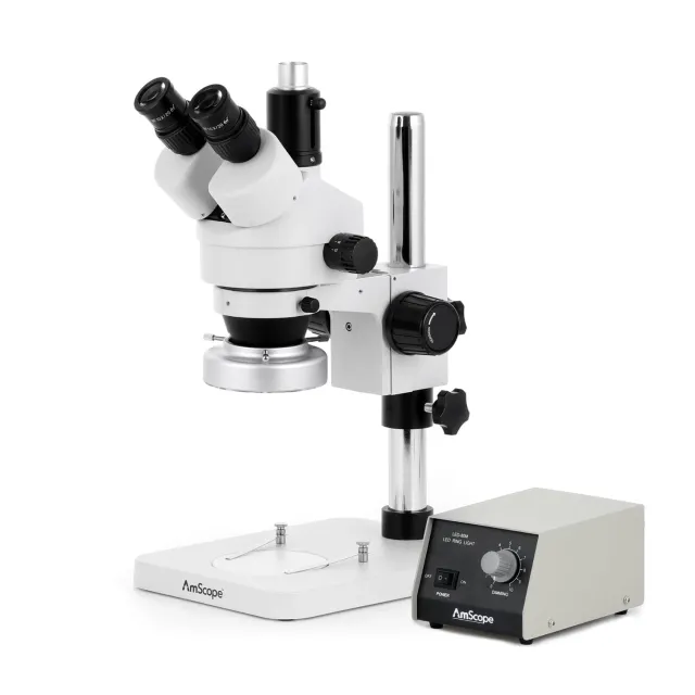 AmScope SM-1TSZ-80M-M Digital Enabled Trinocular Stereo Microscope, 90X Magnification, 80-LED Light, Heavy-Duty Controller 1.3MP Camera Pillar Stand