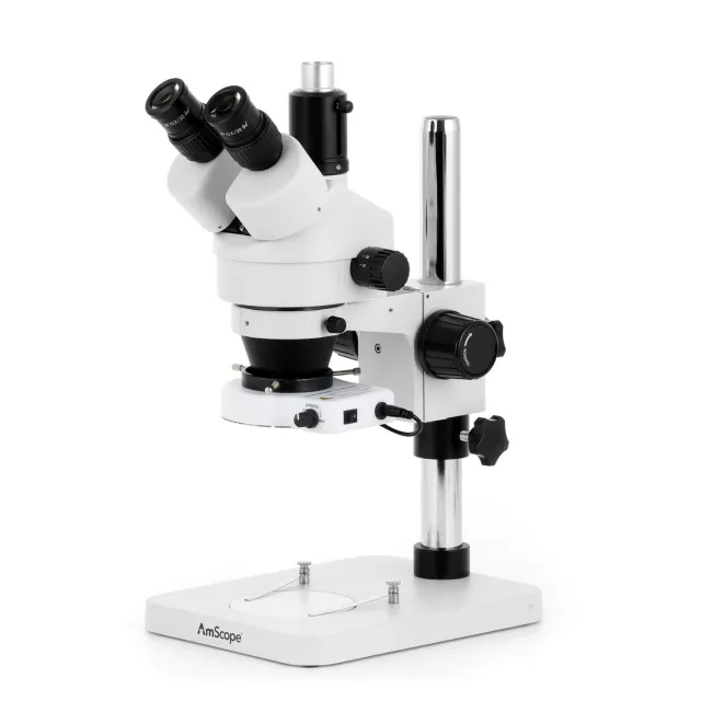 AmScope SM-1TSZ-80S-M Digital Enabled Trinocular Stereo Microscope with 90X Magnification and 80-LED Ring Light Source 1.3MP Camera on a Pillar Stand