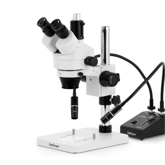 AmScope SM-1TSYY-L6W-M Digital Enabled Trinocular Stereo Microscope with 135X Magnification, Dual 3W LEDs on Goosenecks 1.3MP Camera on a Pillar Stand