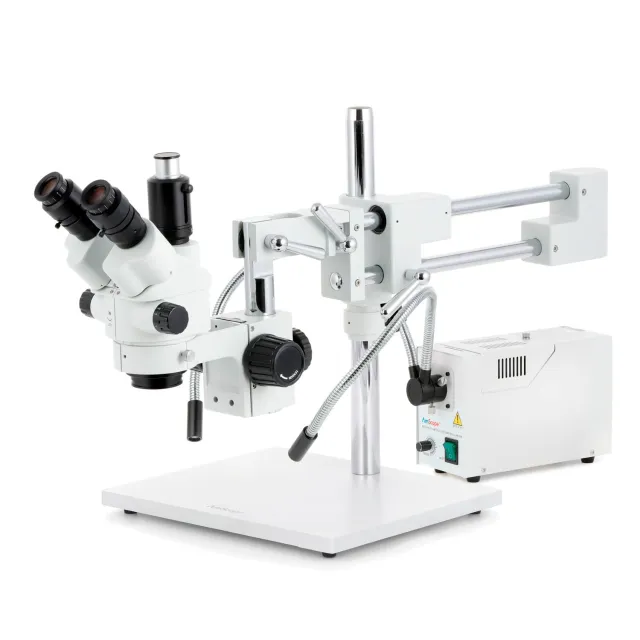 AmScope SM-4NTPY-FOD-HD22 SM-4 Series Simul-Focal Lockable Zoom Trinocular Stereo Microscope 7X-90X with 150W Gooseneck Lights and 2MP HDMI CMOS