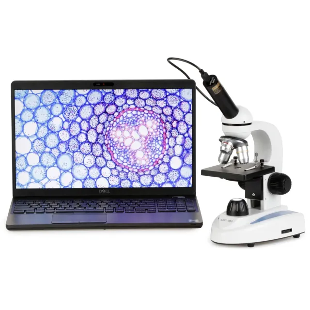 AmScope M149C-E1 M149 Series Student Kids Metal Frame Glass Optics Biological Moncluar Compound Microscope 40X-1000X Magnification with 1MP USB Imager
