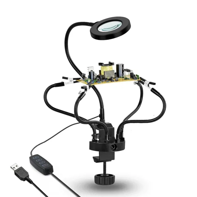 AmScope MAGLED-42 5X Magnification Dual Gooseneck 42 LED Magnifying Lamp w/ Circuit Board Holders and Table Clamp