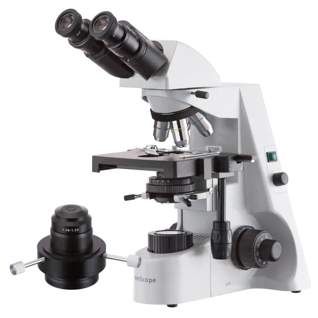 AmScope B690-DKO-E5 Infinity-Corrected Binocular Compound Microscope 40X-1000X Magnification w/ 20W Halogen Kohler Illumination, Oil Condenser, 5MP Camera and 3D Mechanical Stage