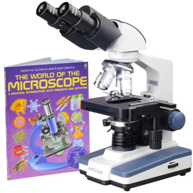 AmScope B120-WM-E2 B120 Series Binocular Compound Microscope 40X-1000X Magnification with LED, Siedentopf Head, Book and 2MP Digital Camera