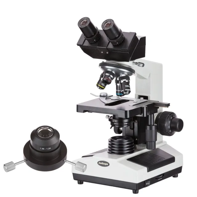 AmScope B390C-DKO Binocular Biological Microscope with 2500X Magnification Incandescent, Oil Darkfield Condenser, Mechanical Stage