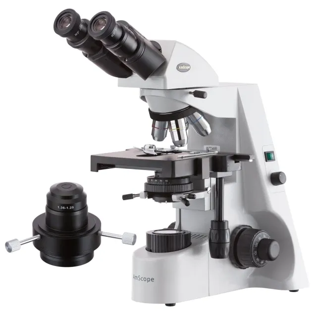 AmScope B660B-DKO-E2 B660 Series Darkfield Binocular Compound Microscope 40X-2000X Magnification w/ 20W Halogen Kohler Illumination and 2MP Camera